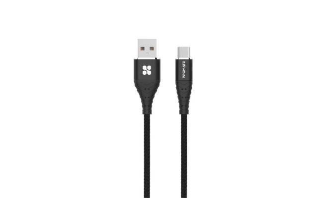 Promate cCord-1 USB-C Fast Charging Cable, Durable Fabric Braided 3A Charging Cord with 480 Mbps Data Transfer and Over-Charging Protection